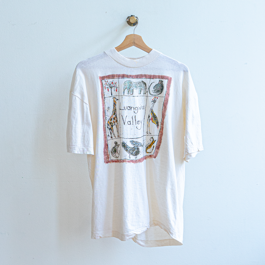 Lungwa Valley light beige fall vintage shirt with graphic print of african animals