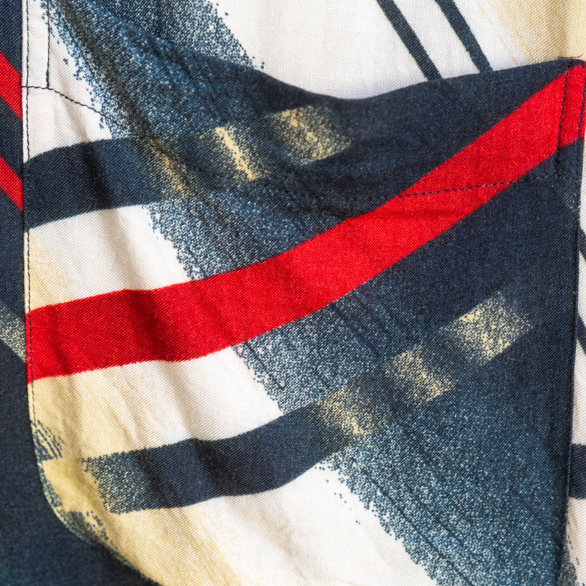 detail chest pocket vintage viscose abstract shirt in black red beige from nineties