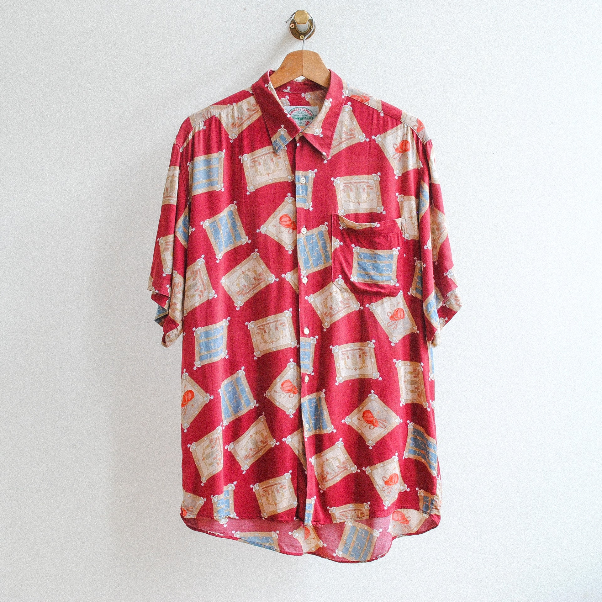 red abstract vintage shirt with paintings pattern