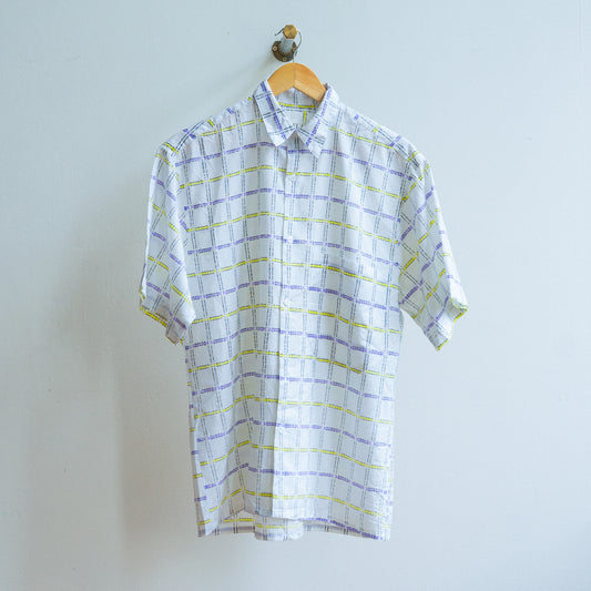 90s vintage shirt with squares in purple yellow and white unisex fresh vintage