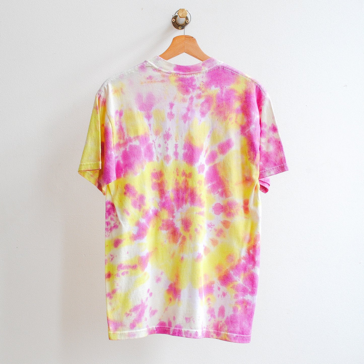 rave tie dye tshirt in purple yellow white colors