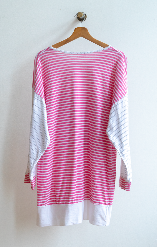 80s sleep t-shirt pink white stripes 